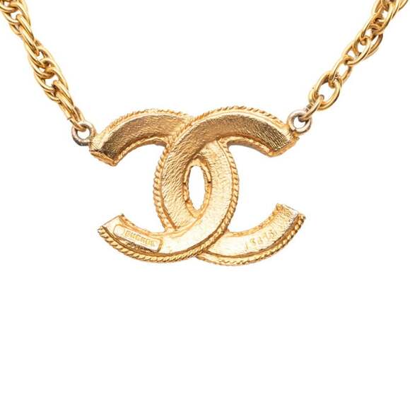 CHANEL Authentic Vintage Gold Logo Necklace